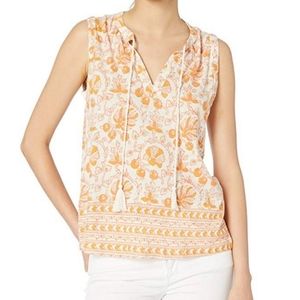 NWT Lucky Brand Woodblock Print Tassel Tie Tank